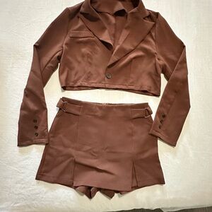 SHEIN Chocolate Blazer and Skirt Set